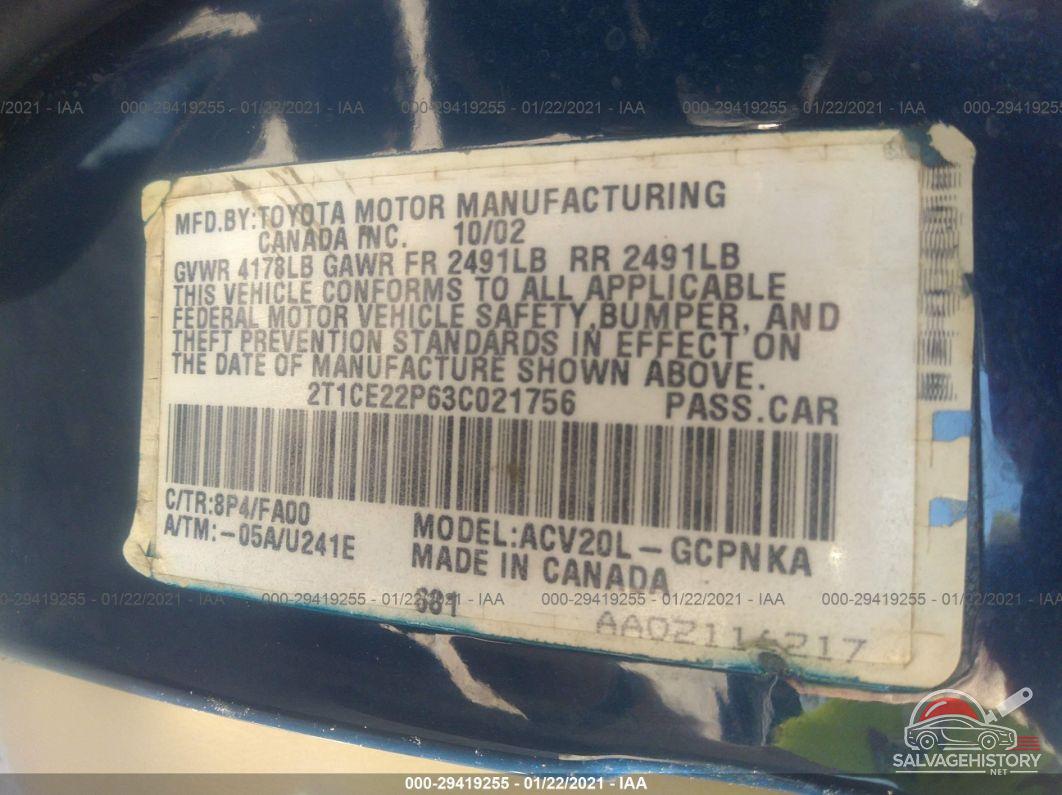 2T1CE22P63C021756 2003 TOYOTA CAMRY SOLARA photo no. 9