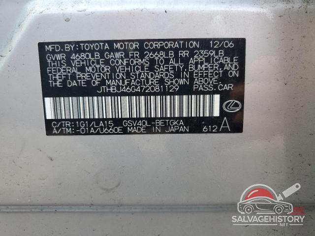 JTHBJ46G472081129 2007 LEXUS ES350 photo no. 12