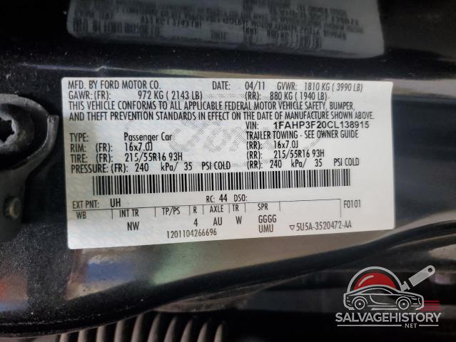 1FAHP3F20CL138915 2012 FORD FOCUS photo no. 12