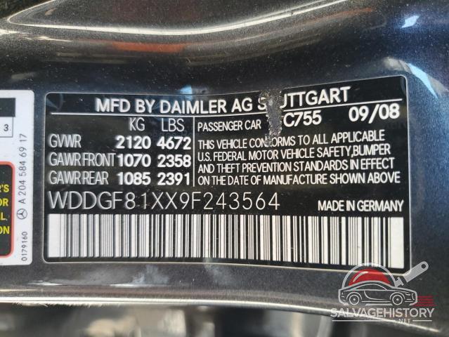 WDDGF81XX9F243564 2009 MERCEDES-BENZ C-CLASS photo no. 12