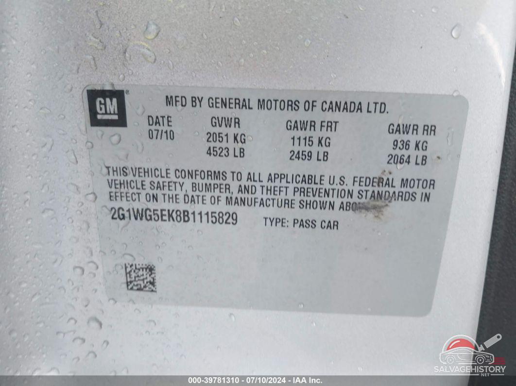 2G1WG5EK8B1115829 2011 CHEVROLET IMPALA photo no. 9