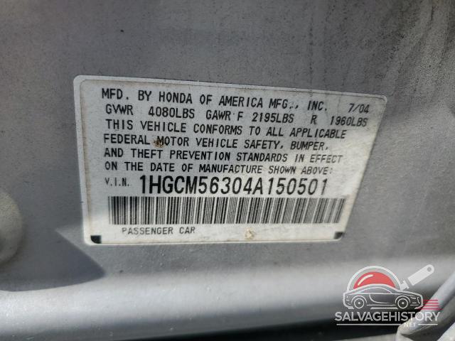 1HGCM56304A150501 2004 HONDA ACCORD photo no. 12