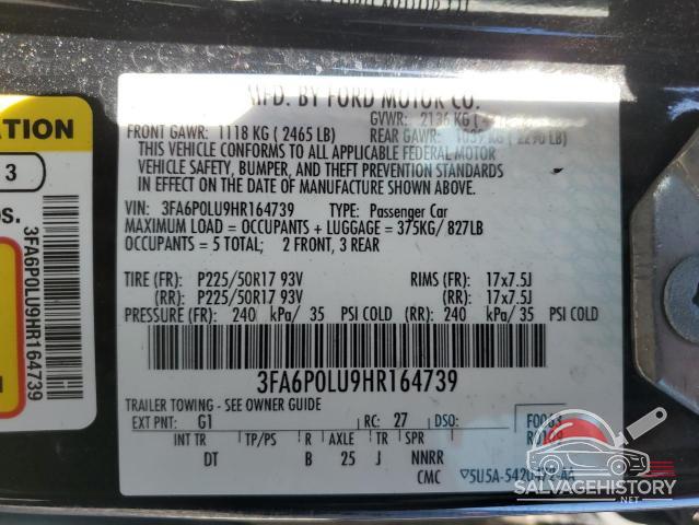 3FA6P0LU9HR164739 2017 FORD FUSION photo no. 12