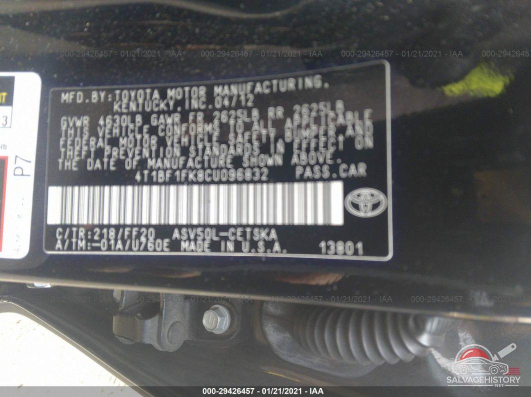 4T1BF1FK8CU096832 2012 TOYOTA CAMRY photo no. 9