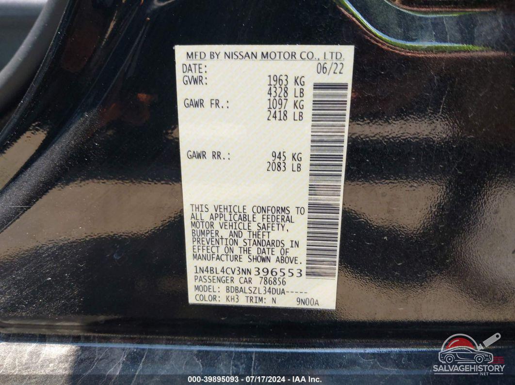 1N4BL4CV3NN396553 2022 NISSAN ALTIMA photo no. 9