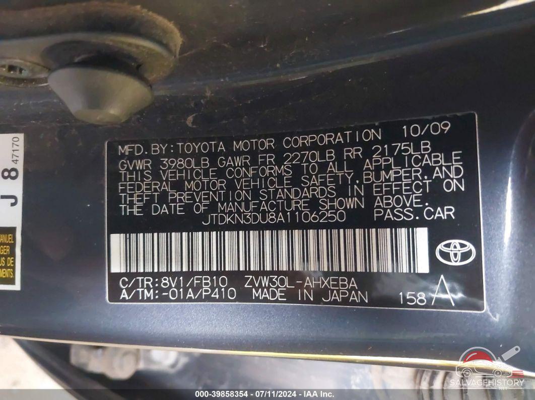 JTDKN3DU8A1106250 2010 TOYOTA PRIUS photo no. 9