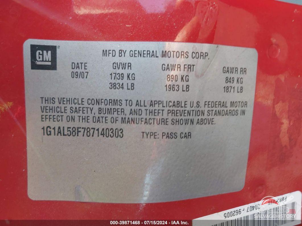 1G1AL58F787140303 2008 CHEVROLET COBALT photo no. 9
