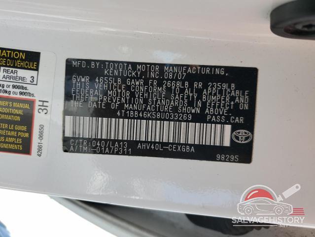 4T1BB46K58U033269 2008 TOYOTA CAMRY photo no. 12