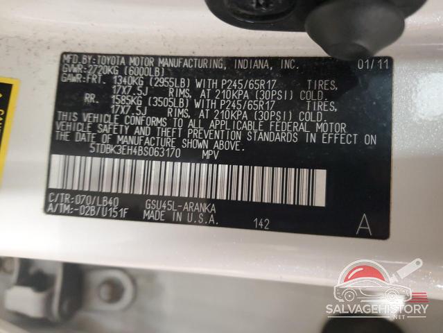 5TDBK3EH4BS063170 2011 TOYOTA HIGHLANDER photo no. 13