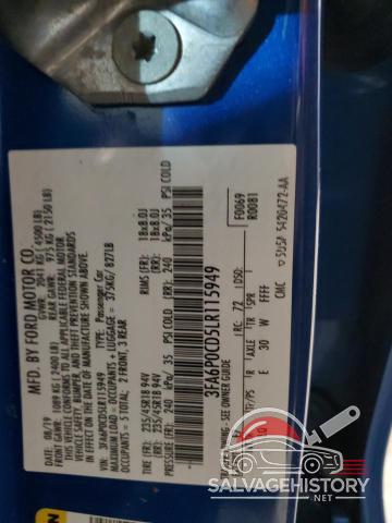 3FA6P0CD5LR115949 2020 FORD FUSION photo no. 12