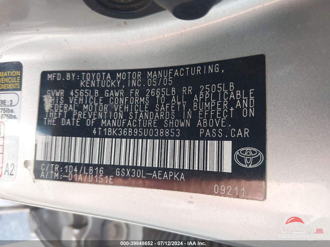 4T1BK36B95U038853 2005 TOYOTA AVALON photo no. 9