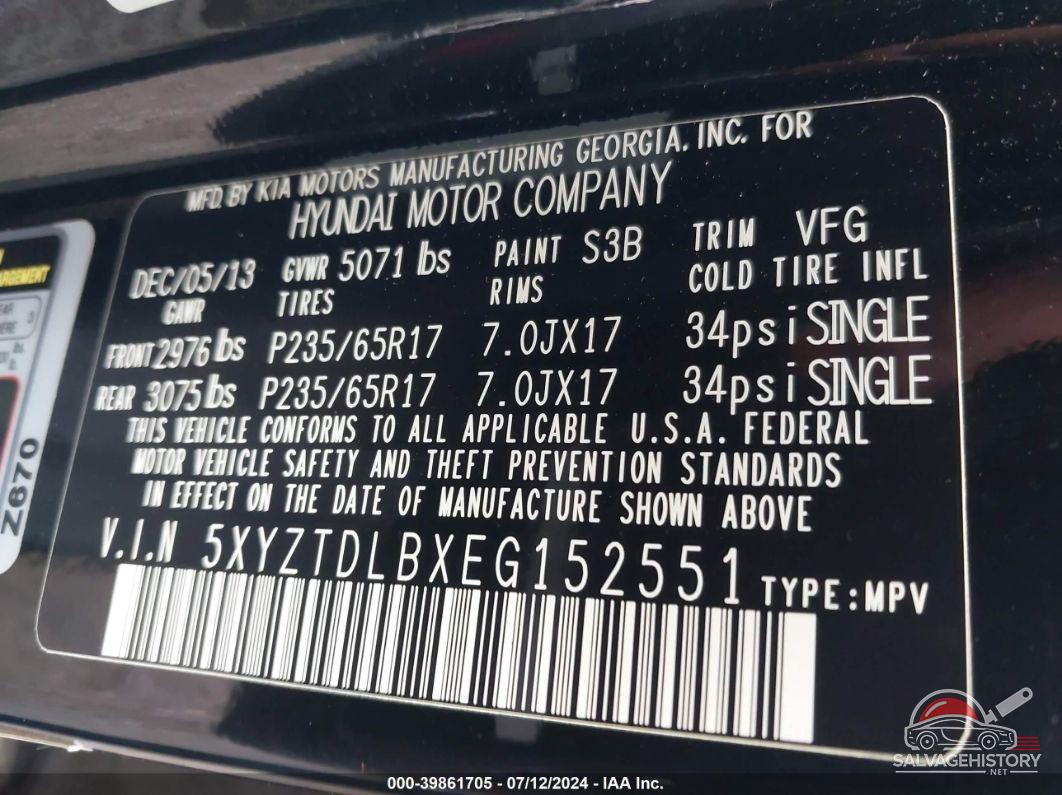 5XYZTDLBXEG152551 2014 HYUNDAI SANTA FE SPORT photo no. 9