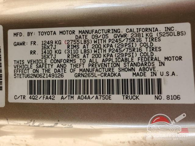 5TETU62N06Z149126 2006 TOYOTA TACOMA photo no. 12