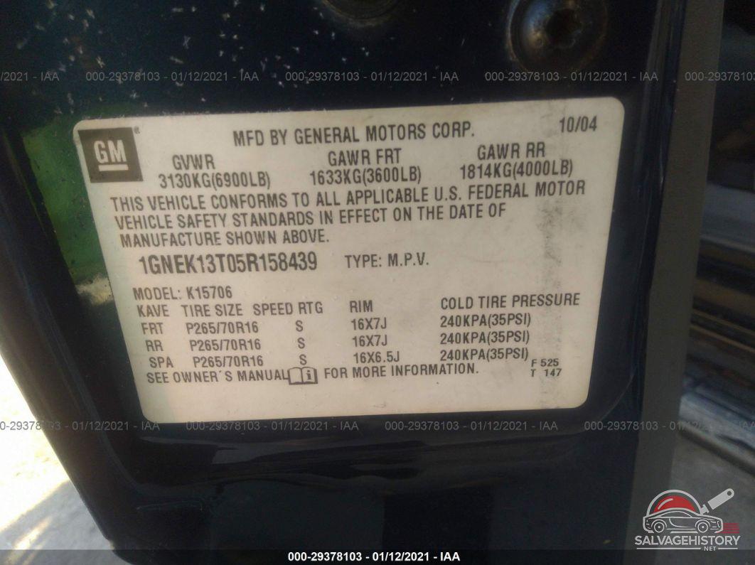1GNEK13T05R158439 2005 CHEVROLET TAHOE photo no. 9