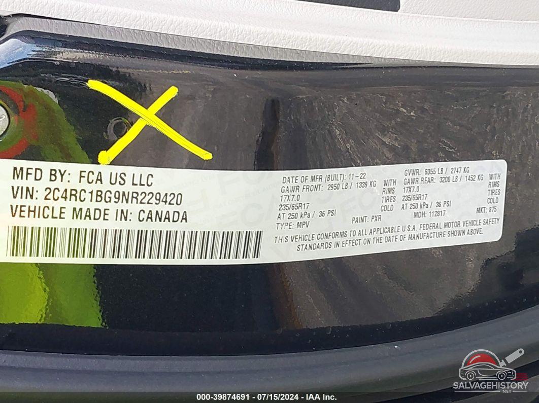 2C4RC1BG9NR229420 2022 CHRYSLER PACIFICA photo no. 9