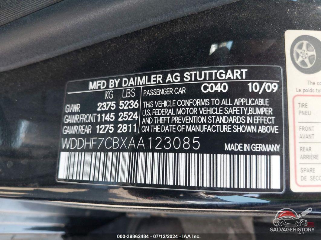 WDDHF7CBXAA123085 2010 MERCEDES-BENZ E 550 photo no. 9