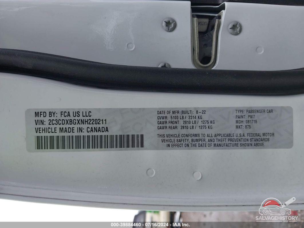 2C3CDXBGXNH220211 2022 DODGE CHARGER photo no. 9