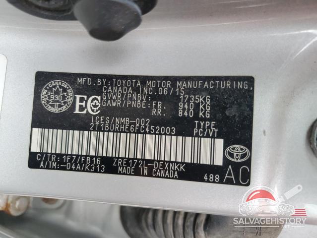2T1BURHE6FC452003 2015 TOYOTA COROLLA photo no. 12