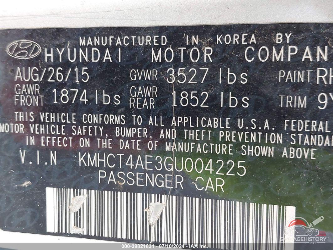 KMHCT4AE3GU004225 2016 HYUNDAI ACCENT photo no. 9