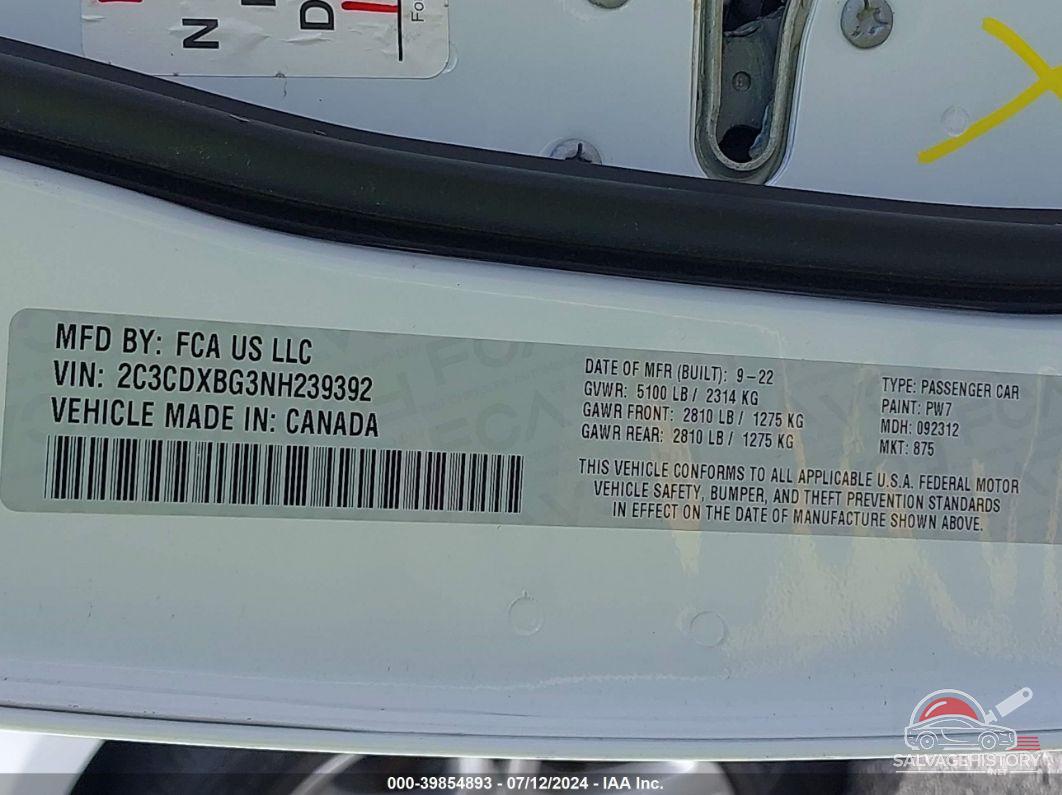 2C3CDXBG3NH239392 2022 DODGE CHARGER photo no. 9