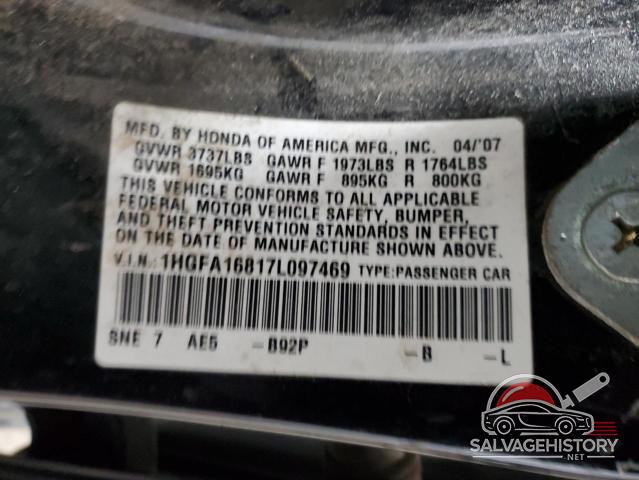 1HGFA16817L097469 2007 HONDA CIVIC photo no. 12