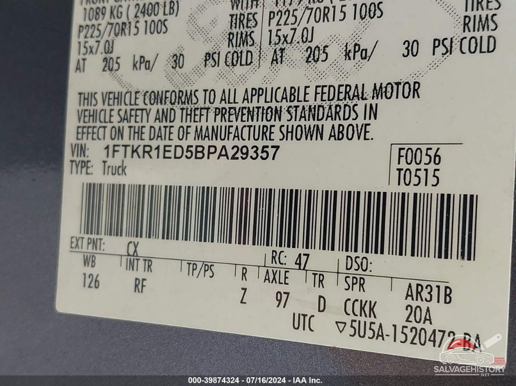 1FTKR1ED5BPA29357 2011 FORD RANGER photo no. 9