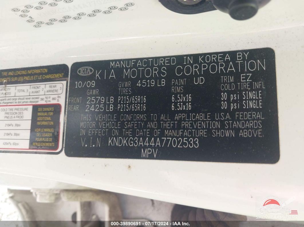 KNDKG3A44A7702533 2010 KIA SPORTAGE photo no. 9