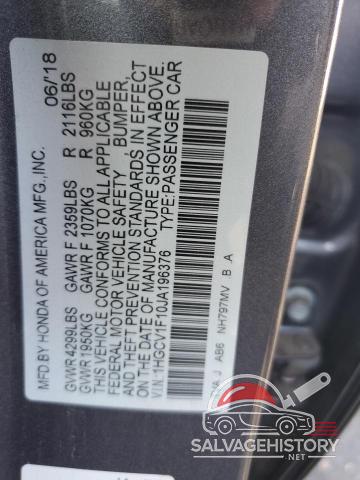 1HGCV1F10JA196376 2018 HONDA ACCORD photo no. 12