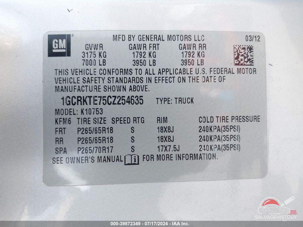 1GCRKTE75CZ254635 2012 CHEVROLET SILVERADO 1500 photo no. 9