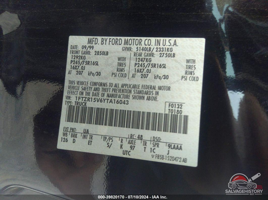 1FTZR15V6YTA16043 2000 FORD RANGER photo no. 9