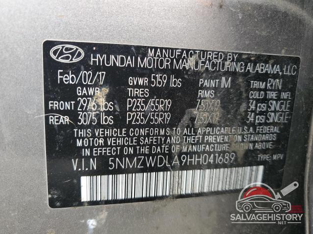 5NMZWDLA9HH041689 2017 HYUNDAI SANTA FE photo no. 13