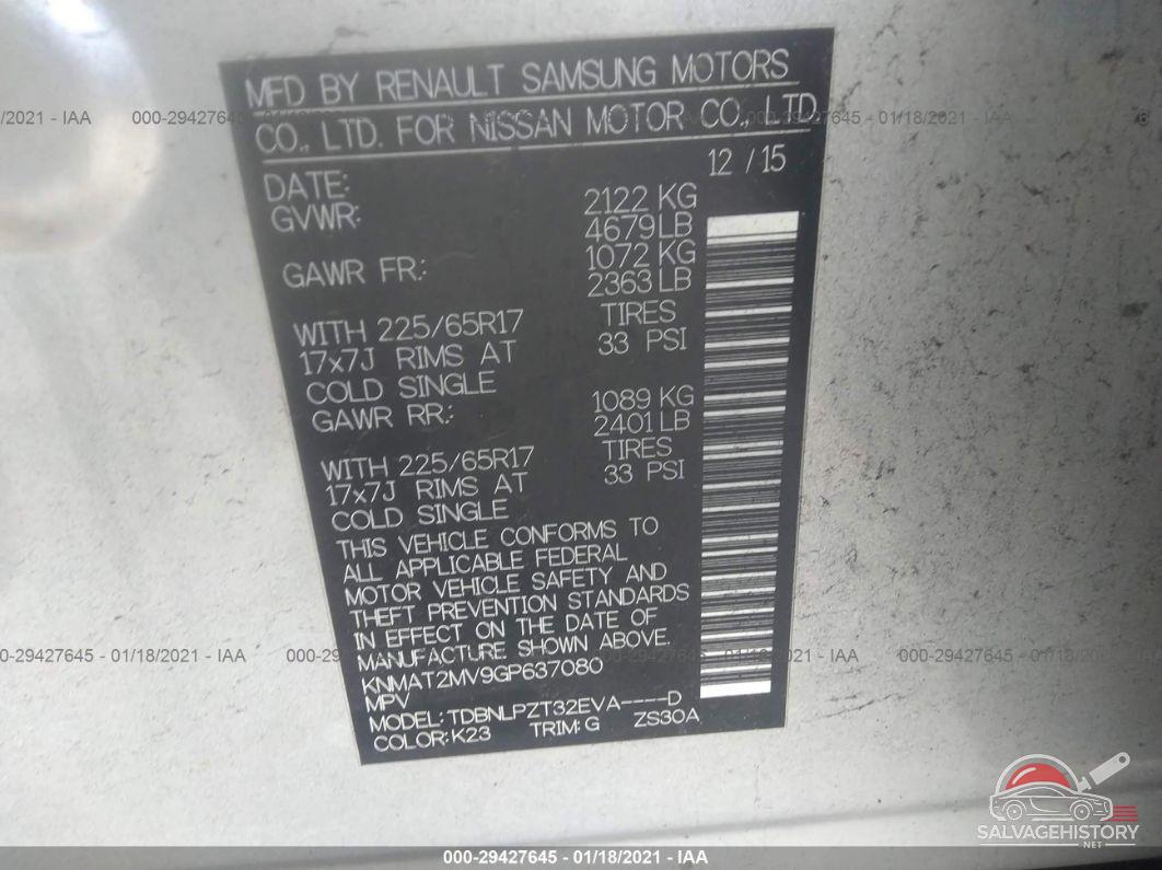 KNMAT2MV9GP637080 2016 NISSAN ROGUE photo no. 9