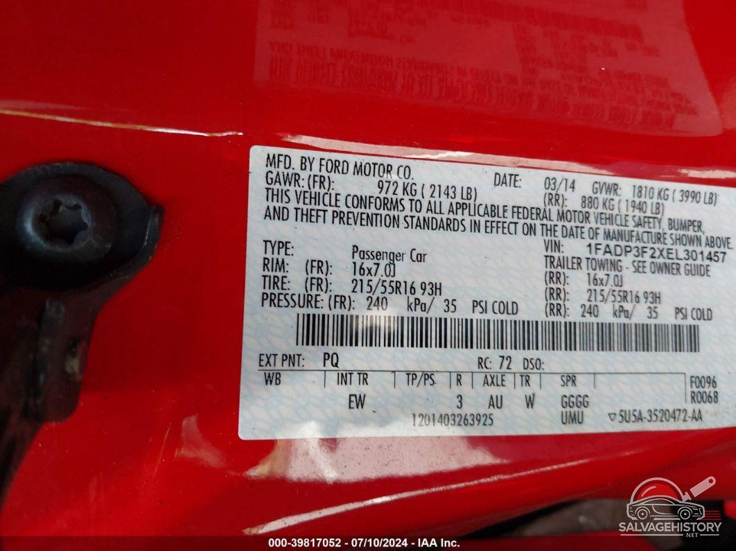 1FADP3F2XEL301457 2014 FORD FOCUS photo no. 9