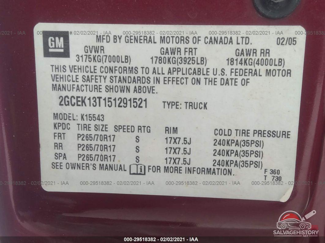 2GCEK13T151291521 2005 CHEVROLET SILVERADO 1500 photo no. 9