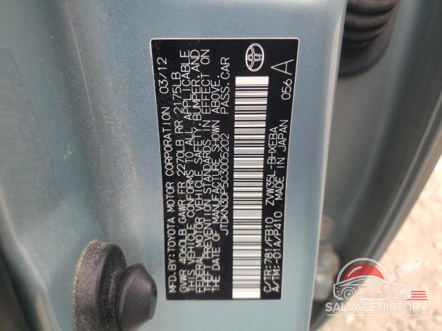 JTDKN3DP5C3005202 2012 TOYOTA PRIUS photo no. 12