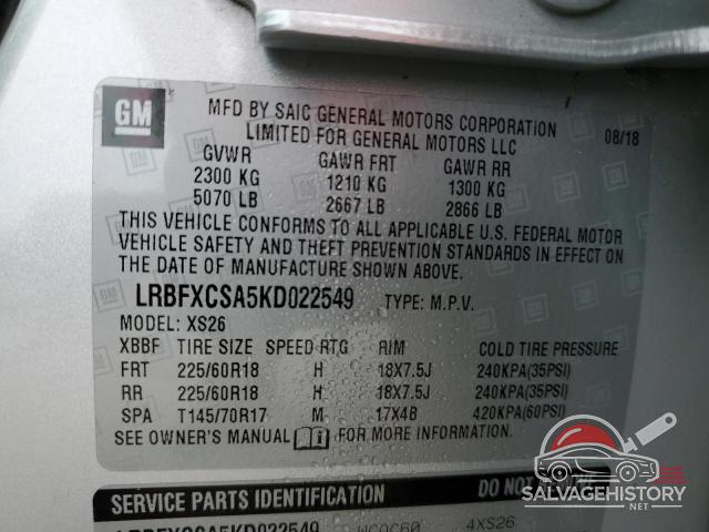LRBFXCSA5KD022549 2019 BUICK ENVISION photo no. 13