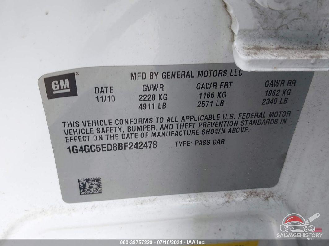 1G4GC5ED8BF242478 2011 BUICK LACROSSE photo no. 9