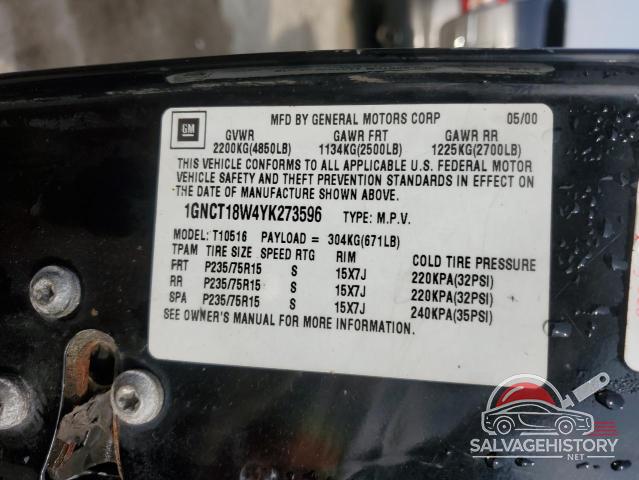 1GNCT18W4YK273596 2000 CHEVROLET BLAZER photo no. 12