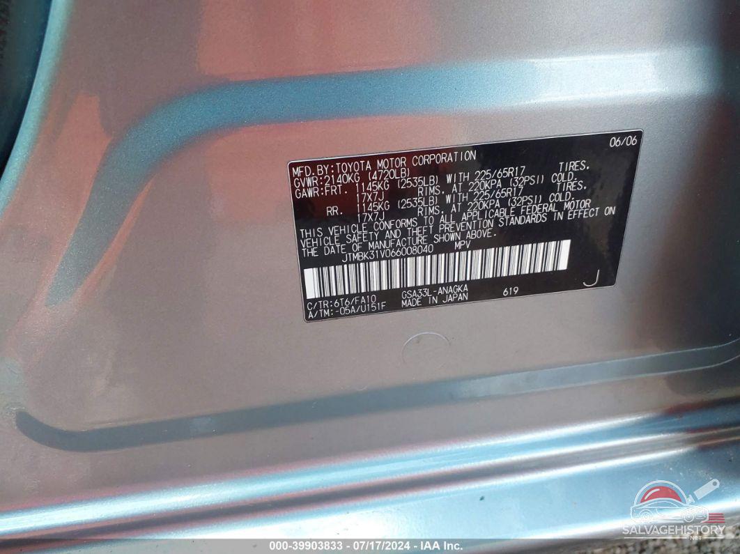 JTMBK31V066008040 2006 TOYOTA RAV4 photo no. 9