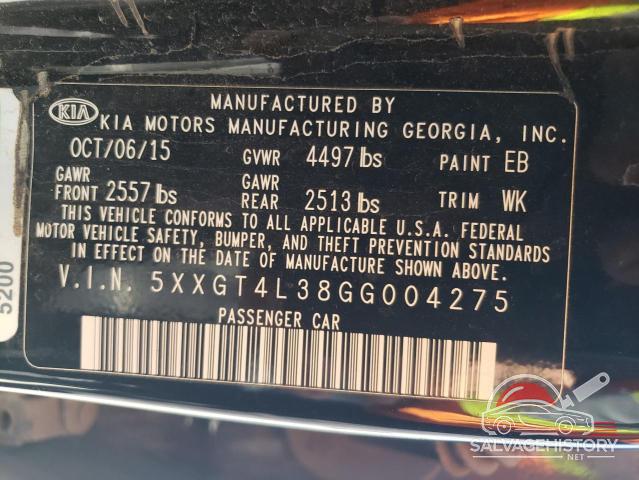 5XXGT4L38GG004275 2016 KIA OPTIMA photo no. 12