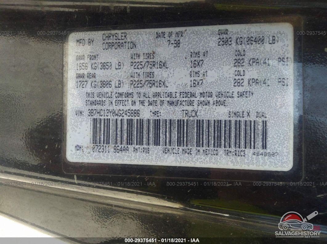 3B7HC13Y0WG245886 1998 DODGE RAM 1500 photo no. 9