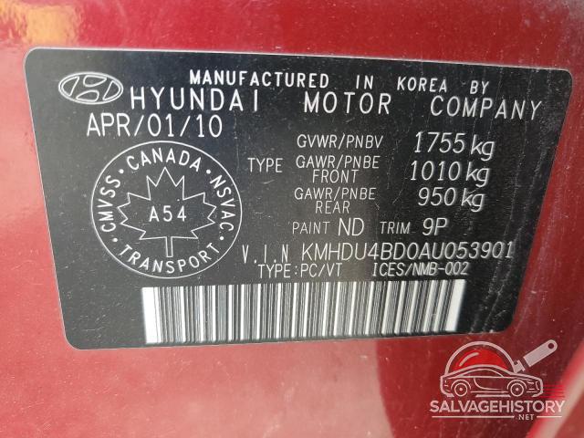 KMHDU4BD0AU053901 2010 HYUNDAI ELANTRA photo no. 12