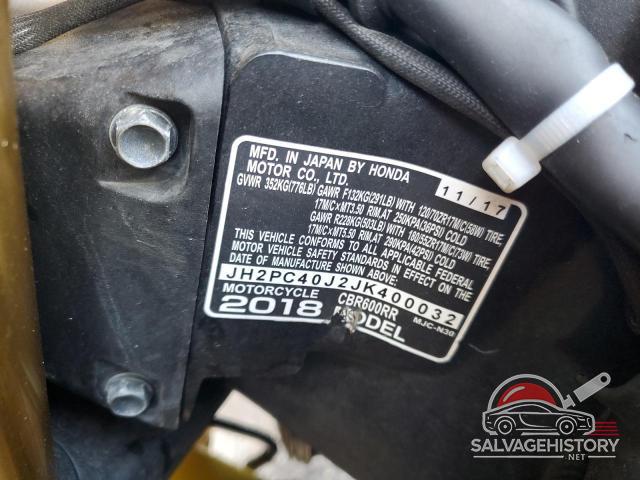 JH2PC40J2JK400032 2018 HONDA CBR CYCLE photo no. 9
