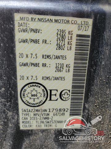 5N1AZ2MH1HN179892 2017 NISSAN MURANO photo no. 13