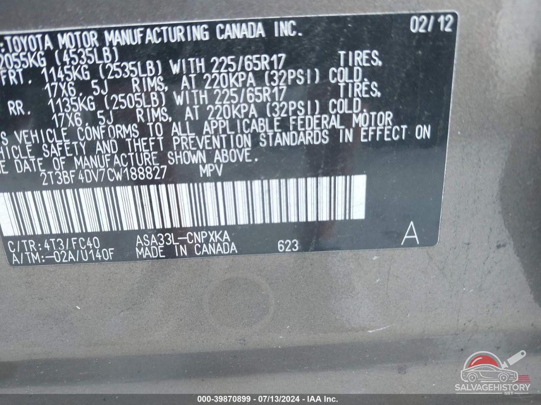 2T3BF4DV7CW188827 2012 TOYOTA RAV4 photo no. 9