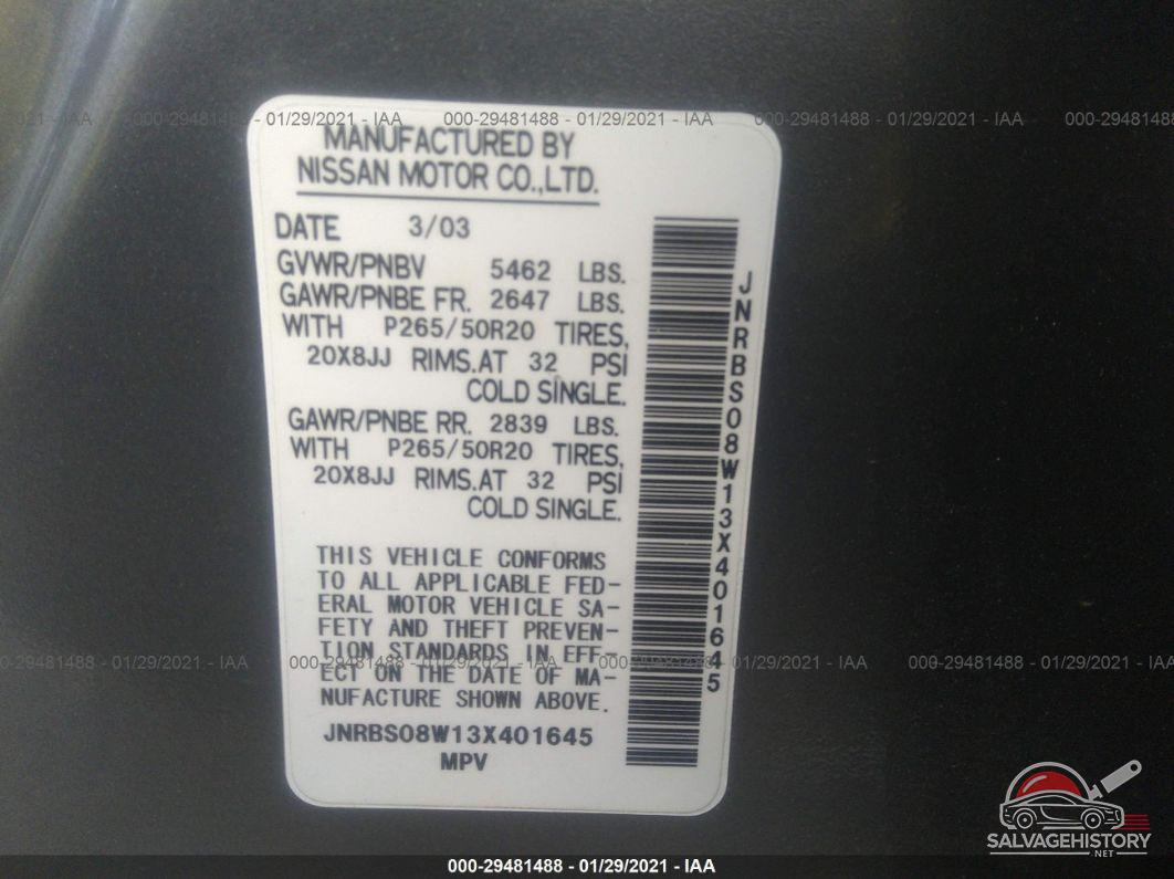 JNRBS08W13X401645 2003 INFINITI FX45 photo no. 9