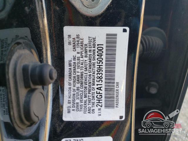 2HGFA15839H504001 2009 HONDA CIVIC photo no. 13