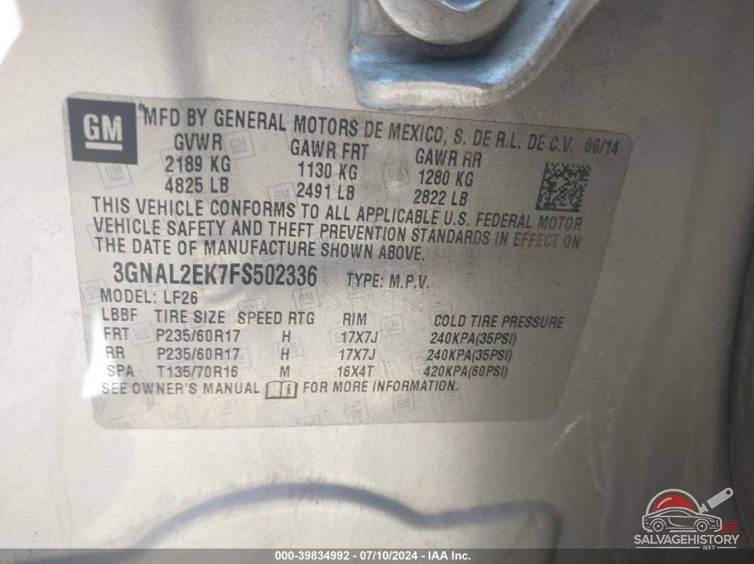 3GNAL2EK7FS502336 2015 CHEVROLET CAPTIVA SPORT photo no. 9