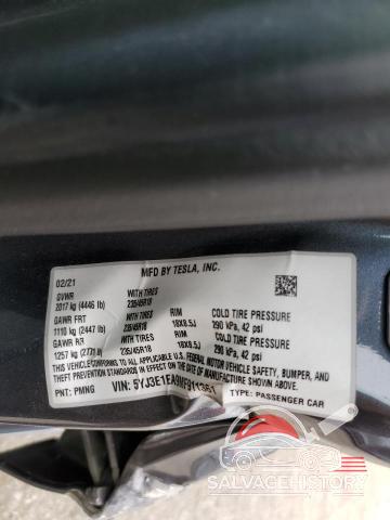 5YJ3E1EA9MF911361 2021 TESLA MODEL 3 photo no. 12