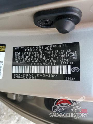 4T1BK46KX7U037915 2007 TOYOTA CAMRY photo no. 13